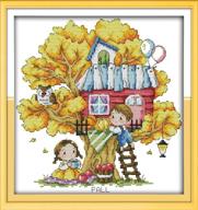 easy pattern diy 11ct stamped cross stitch kits pre-printed embroidery kit needlework set, winter tree house logo