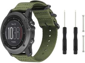 img 4 attached to 🔋 Digit.Tail Sport Military Nylon Replacement Bands for Garmin Fenix 3 / 3 HR / 5X Smart Watch – Universal 26mm Watch Strap with Pins and Removal Tools (Green)