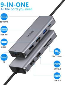 img 3 attached to 9-in-1 USB C Triple Display Docking Station: Dual HDMI, DisplayPort, SD Card Reader, and More! Perfect for Windows Dell XPS, Lenovo Yoga, and More!