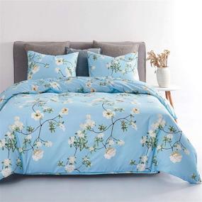 img 3 attached to 🌺 Wake In Cloud Floral Comforter Set: Queen Size, Blue with White Flowers Print - Soft Microfiber Bedding (3pcs)