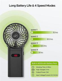 img 1 attached to 🌬️ Rechargeable Portable Handheld Fan, 4000mAh Battery Operated Small Desk Fan with LCD Display, Neck Fan with Lanyard, Foldable Design, 4 Speeds - Ideal for Outdoor, Camping, Travel, Office Use