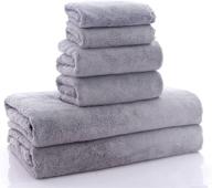 🌙 premium moonqueen towel set - ultra soft & quick drying - 2 bath towels, 2 hand towels, 2 washcloths - highly absorbent microfiber coral velvet towels for bath, fitness, sports, travel - grey 6 pcs logo