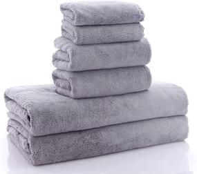 img 4 attached to 🌙 Premium MoonQueen Towel Set - Ultra Soft & Quick Drying - 2 Bath Towels, 2 Hand Towels, 2 Washcloths - Highly Absorbent Microfiber Coral Velvet Towels for Bath, Fitness, Sports, Travel - Grey 6 Pcs