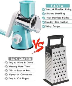 img 2 attached to FAVIA Rotary Cheese Grater with Handle - Food Shredder & Slicer with 3 Stainless Steel Drum Blades, Round Mandoline Nuts Grinder - BPA Free, Dishwasher Safe (Blue)