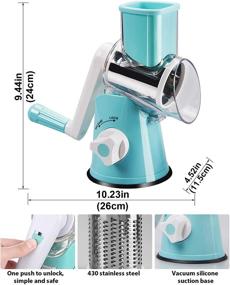 img 3 attached to FAVIA Rotary Cheese Grater with Handle - Food Shredder & Slicer with 3 Stainless Steel Drum Blades, Round Mandoline Nuts Grinder - BPA Free, Dishwasher Safe (Blue)