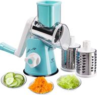 favia rotary cheese grater with handle - food shredder & slicer with 3 stainless steel drum blades, round mandoline nuts grinder - bpa free, dishwasher safe (blue) logo