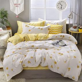 img 4 attached to 🌼 Luxury Floral Duvet Cover Set with Yellow Flowers Design - Lucky Clover and Yellow Plaid Reversible Pattern - Queen Size Bedding Set with 1 Duvet Cover and 2 Pillowcases - Yellow Floral Bedding Sets for Queen Beds (Yellow)