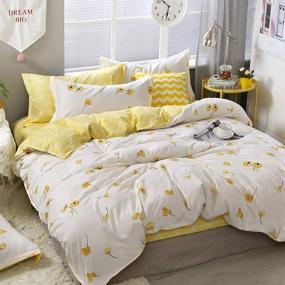 img 3 attached to 🌼 Luxury Floral Duvet Cover Set with Yellow Flowers Design - Lucky Clover and Yellow Plaid Reversible Pattern - Queen Size Bedding Set with 1 Duvet Cover and 2 Pillowcases - Yellow Floral Bedding Sets for Queen Beds (Yellow)