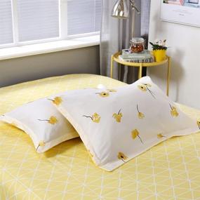 img 1 attached to 🌼 Luxury Floral Duvet Cover Set with Yellow Flowers Design - Lucky Clover and Yellow Plaid Reversible Pattern - Queen Size Bedding Set with 1 Duvet Cover and 2 Pillowcases - Yellow Floral Bedding Sets for Queen Beds (Yellow)
