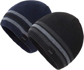 img 4 attached to OMECHY Mens Winter Knit Hats - Warm Skull Beanie Cap with Cuff, Toboggan Style