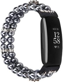 img 4 attached to 📿 Wongeto Наручные браслеты для Fitbit Inspire: ремешок-замена из жемчуга, сделанный вручную - пространственно-серый.