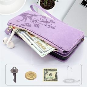 img 1 attached to Lacass [Cards Theft Scan Protection] 10 Card Slots Holder Zipper Pocket Wallet Case Flip Leather Cover With Wrist Strap Magnetic Closure Stand For Samsung Galaxy S20 FE 5G(Purple)