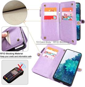 img 3 attached to Lacass [Cards Theft Scan Protection] 10 Card Slots Holder Zipper Pocket Wallet Case Flip Leather Cover With Wrist Strap Magnetic Closure Stand For Samsung Galaxy S20 FE 5G(Purple)