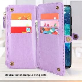 img 2 attached to Lacass [Cards Theft Scan Protection] 10 Card Slots Holder Zipper Pocket Wallet Case Flip Leather Cover With Wrist Strap Magnetic Closure Stand For Samsung Galaxy S20 FE 5G(Purple)