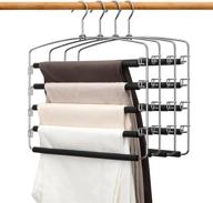 pants slack hangers 5-layer non-slip closet storage organizer - space saving hanger with foam padded swing arm for jeans, scarves, trousers, and skirts (updated version - set of 4, black) логотип