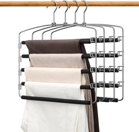 img 4 attached to Pants Slack Hangers 5-Layer Non-Slip Closet Storage Organizer - Space Saving Hanger with Foam Padded Swing Arm for Jeans, Scarves, Trousers, and Skirts (Updated Version - Set of 4, Black)