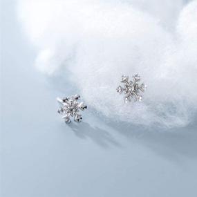 img 1 attached to ❄️ Sterling Silver Winter Flower Stud Earrings - Minimalist Snowflake Cartilage Studs, Hypoallergenic Jewelry for Women and Girls - Perfect Christmas Gifts