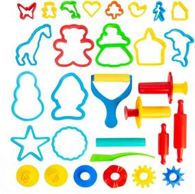 img 4 attached to 🎉 KIDDY DOUGH Tool Kit for Kids - Party Pack with Animal Shapes - 24 Colorful Cutters, Molds, Rollers & Play Accessories for Air Dry Clay & Dough