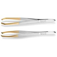 💆 boé perel eyebrow tweezer set - professional hair removal tool with swiss grip, flat square tip and slanted tip, set of 2 logo