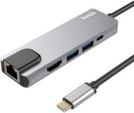🔌 5-in-1 usb c network adapter with 4k hdmi output, 1000m rj45 gigabit ethernet, 2 usb 3.0 ports, 60w power delivery – ideal for macbook pro & type c windows laptops logo