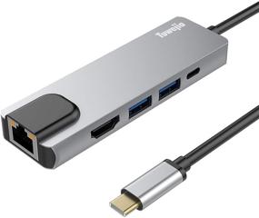 img 4 attached to 🔌 5-в-1 USB C сетевой адаптер с выходом 4k HDMI, 1000M RJ45 Гигабитный Ethernet, 2 портами USB 3.0, 60W передачей питания - идеально подходит для MacBook Pro и ноутбуков с USB Type C