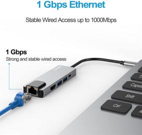 img 1 attached to 🔌 5-в-1 USB C сетевой адаптер с выходом 4k HDMI, 1000M RJ45 Гигабитный Ethernet, 2 портами USB 3.0, 60W передачей питания - идеально подходит для MacBook Pro и ноутбуков с USB Type C