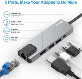 img 3 attached to 🔌 5-в-1 USB C сетевой адаптер с выходом 4k HDMI, 1000M RJ45 Гигабитный Ethernet, 2 портами USB 3.0, 60W передачей питания - идеально подходит для MacBook Pro и ноутбуков с USB Type C