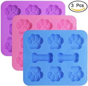 img 3 attached to 3 Pack Silicone Molds Puppy Dog Paw & Bone Shaped – 2 in 1, 8-Cavity, FineGood Reusable Ice Candy Trays Chocolate Cookies Baking Pans – Oven Microwave Freezer Dishwasher Safe (Pink, Blue, Purple)