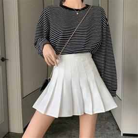 img 2 attached to 🎾 Plain Pleated Skater Mini Skirt with Lining Shorts - High Waisted A-line Design for Girls, Women; Perfect for Tennis, School Uniforms