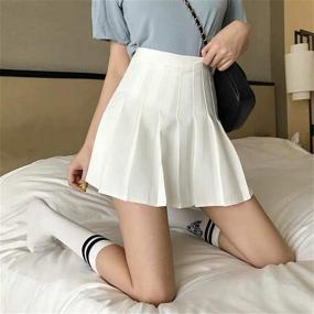 img 1 attached to 🎾 Plain Pleated Skater Mini Skirt with Lining Shorts - High Waisted A-line Design for Girls, Women; Perfect for Tennis, School Uniforms