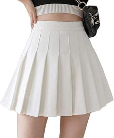 img 4 attached to 🎾 Plain Pleated Skater Mini Skirt with Lining Shorts - High Waisted A-line Design for Girls, Women; Perfect for Tennis, School Uniforms