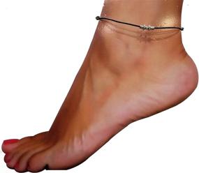 img 1 attached to 🖤 GURJARI JEWELLERS Элегантный набор черных браслетов на ногу из нитей лакировки и латуни для девочек - 4 шт. В черном цвете.
