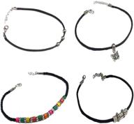 🖤 gurjari jewellers элегантный набор черных браслетов на ногу из нитей лакировки и латуни для девочек - 4 шт. в черном цвете. логотип