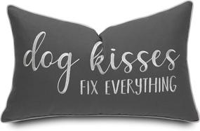 img 4 attached to ❤️ Rudransha Dog Kisses Lumbar Accent Pillowcase - Perfect Gift for Pet Lovers, Home Decor - 12x20 Inches, Dark Grey