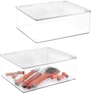 mdesign plastic stackable kitchen pantry cabinet/refrigerator food storage container box with lid - 2 pack clear: ideal organizer for packets, snacks, fruits, produce, pasta logo