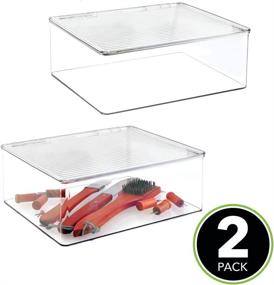 img 3 attached to mDesign Plastic Stackable Kitchen Pantry Cabinet/Refrigerator Food Storage Container Box with Lid - 2 Pack Clear: Ideal Organizer for Packets, Snacks, Fruits, Produce, Pasta