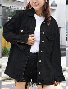 img 2 attached to Omoone Womens Oversized Denim Jacket Women's Clothing in Coats, Jackets & Vests