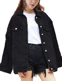 img 4 attached to Omoone Womens Oversized Denim Jacket Women's Clothing in Coats, Jackets & Vests