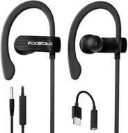 🎧 fixscad y171 wired sports earbuds with microphone, soft wrap around earphones with over ear hook, in ear running headphones for exercise - compatible with samsung, includes free type c to 3.5mm adapter logo