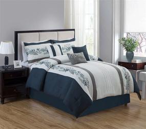 img 1 attached to Blue Cal King Luxury 7 Piece Comforter Set - Enhance Your Bedroom with Style