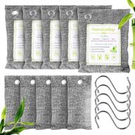 10-pack bamboo charcoal air purifying bags + 5 hanging hooks | activated charcoal odor 🎋 remover | 5x 200g + 5x 75g moisture absorber closet purifier for shoes, pets, bathroom, basement logo