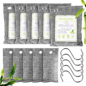 img 4 attached to 10-Pack Bamboo Charcoal Air Purifying Bags + 5 Hanging Hooks | Activated Charcoal Odor 🎋 Remover | 5x 200g + 5x 75g Moisture Absorber Closet Purifier for Shoes, Pets, Bathroom, Basement