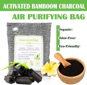 img 3 attached to 10-Pack Bamboo Charcoal Air Purifying Bags + 5 Hanging Hooks | Activated Charcoal Odor 🎋 Remover | 5x 200g + 5x 75g Moisture Absorber Closet Purifier for Shoes, Pets, Bathroom, Basement