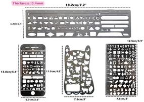 img 2 attached to 📐 Bullet Journal Stencil Set: Stainless Steel DIY Kit for Scrapbook, Cards, Planners - 4pcs with Various Hollow Templates & Icon Tools