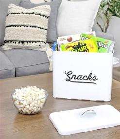 img 1 attached to 🍿 AuldHome Rustic Snack Bin: Single Serving Snacks in White Enamelware Container