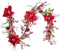 🎄 5.3 ft berry christmas garland with artificial poinsettias, red berries, holly leaves, and pine cones - ideal for winter holiday and new year decor логотип