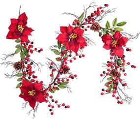 img 4 attached to 🎄 5.3 Ft Berry Christmas Garland with Artificial Poinsettias, Red Berries, Holly Leaves, and Pine Cones - Ideal for Winter Holiday and New Year Decor