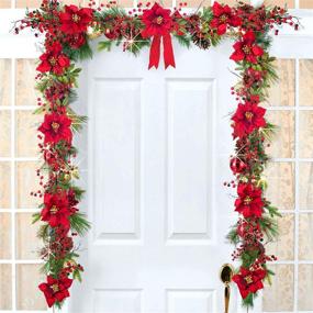 img 3 attached to 🎄 5.3 Ft Berry Christmas Garland with Artificial Poinsettias, Red Berries, Holly Leaves, and Pine Cones - Ideal for Winter Holiday and New Year Decor