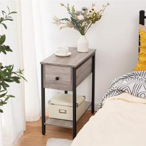 img 3 attached to HOOBRO Side Table: 2-Tier Nightstand with Drawer for Small Spaces - Stable and Sturdy Wood Look Accent Furniture with Metal Frame - Greige and Black BG04BZ01