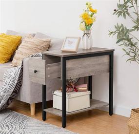 img 2 attached to HOOBRO Side Table: 2-Tier Nightstand with Drawer for Small Spaces - Stable and Sturdy Wood Look Accent Furniture with Metal Frame - Greige and Black BG04BZ01